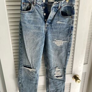 Topshop Men's Relaxed Light Blue Distressed Jeans